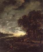Aert van der Neer A Landscape with a River at Evening oil painting reproduction
